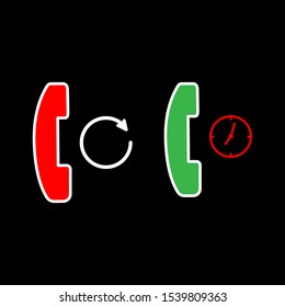A set of simple icons with phone receiver to call back, waiting