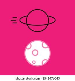 A set of simple icons with a planet with an orbit on a pink background