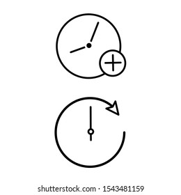 A set of simple icons with a plus sign and clock and timer