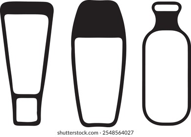 set of simple icons of rectangular jars and tubes for care and decorative cosmetics