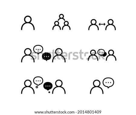 A set of simple icons representing people, teams, and communication.
Icons with elements of business, conference, meeting, conversation, company, organization, etc.