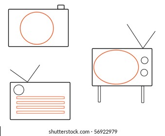 a set of simple icons representing TV,radio and camera