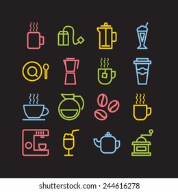 Set of simple icons for restaurant, cafe, coffee, tea, web and applications