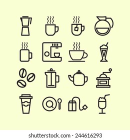 Set of simple icons for restaurant, cafe, coffee, tea, web and applications