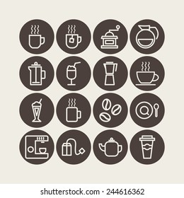 Set of simple icons for restaurant, cafe, coffee, tea, web and applications