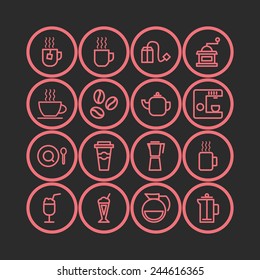 Set of simple icons for restaurant, cafe, coffee, tea, web and applications