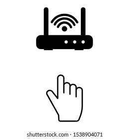 Set of simple icons with router and hand sign mouse cursor