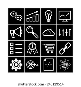 Set of simple icons for search engine optimization, business, web, applications and management