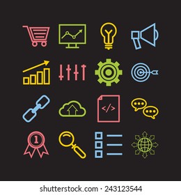 Set of simple icons for search engine optimization, business, web, applications and management