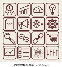 Set of simple icons for search engine optimization, business, web, applications and management