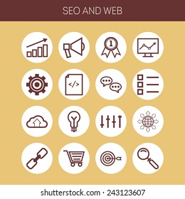 Set of simple icons for search engine optimization, business, web, applications and management