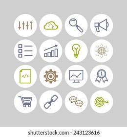 Set of simple icons for search engine optimization, business, web, applications and management