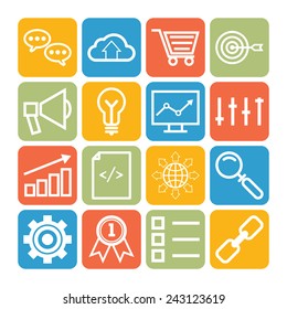 Set of simple icons for search engine optimization, business, web, applications and management