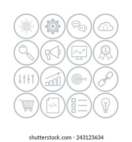 Set of simple icons for search engine optimization, business, web, applications and management