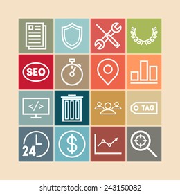 Set of simple icons for search engine optimization, web, business and management