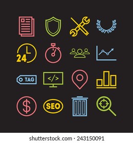 Set of simple icons for search engine optimization, web, business and management