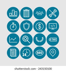 Set of simple icons for search engine optimization, web, business and management