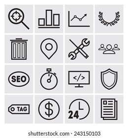 Set of simple icons for search engine optimization, web, business and management