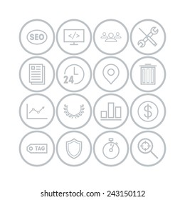 Set of simple icons for search engine optimization, web, business and management