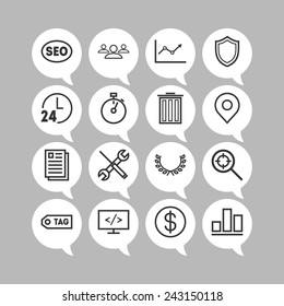 Set of simple icons for search engine optimization, web, business and management