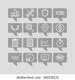 Set of simple icons for search engine optimization, web, business and management