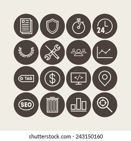 Set of simple icons for search engine optimization, web, business and management