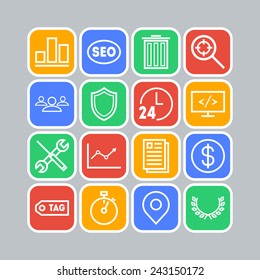 Set of simple icons for search engine optimization, web, business and management