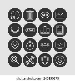 Set of simple icons for search engine optimization, web, business and management