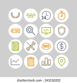 Set of simple icons for search engine optimization, web, business and management