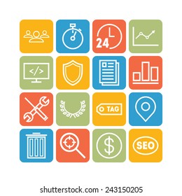 Set of simple icons for search engine optimization, web, business and management