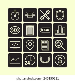 Set of simple icons for search engine optimization, web, business and management