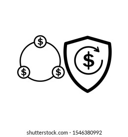 Set of simple icons with shield with dollar sign and dollar infinite loop circle.