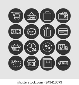 Set of simple icons for shop, market, bank and commerce