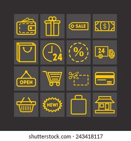 Set of simple icons for shop, market, bank and commerce
