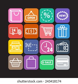 Set of simple icons for shop, market, bank and commerce