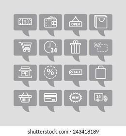 Set of simple icons for shop, market, bank and commerce