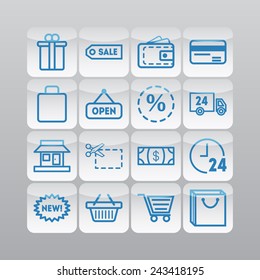 Set of simple icons for shop, market, bank and commerce