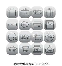 Set of simple icons for shop, market, bank and commerce