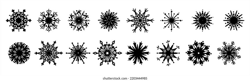 Conjunto de simples iconos de copos de nieve. Gráficos vectoriales.