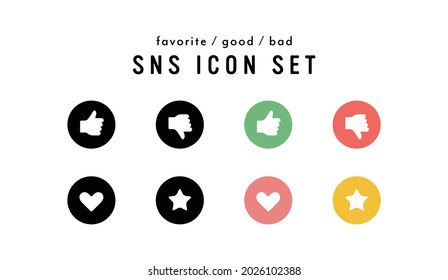 A set of simple icons for social networking.
This illustration is related to like, good, bad, favorite, bookmark, star, heart, button, etc.
