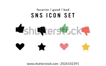 A set of simple icons for social networking.
This illustration is related to like, good, bad, favorite, bookmark, star, heart, button, etc.

