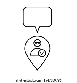 Set of simple icons with speech bubble and user location sign.