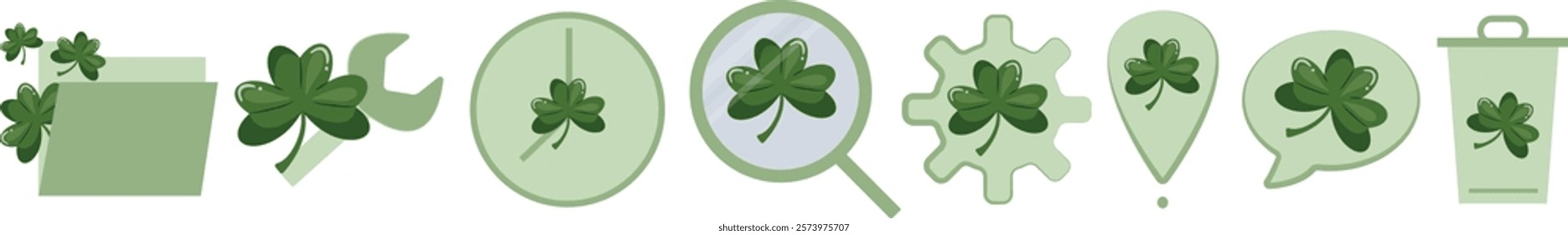 set of simple icons with St. Patrick design with shamrock in the middle of the icons, for various holiday designs or apps or gadgets