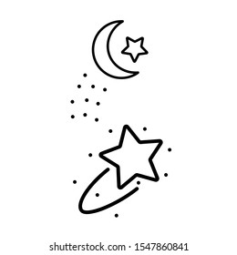 Set of simple icons with star and crescent on a white background.