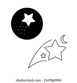 Set of simple icons with star and crescent in a black frame on a white background