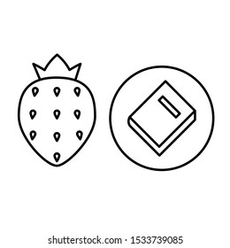 Set of simple icons with strawberry and book