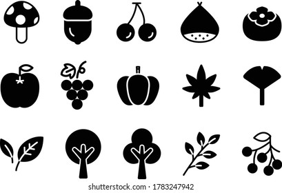 Set of simple icons such as autumn foods and plants