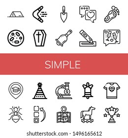 Set Of Simple Icons Such As Tent, Petri Dish, Boomerang, Coffin, Trowel, Handbell, Love, Marker, Reflexology, Toast, Place, Ant, Fun Hat, Menu, Microscope, Map, Bell , Simple