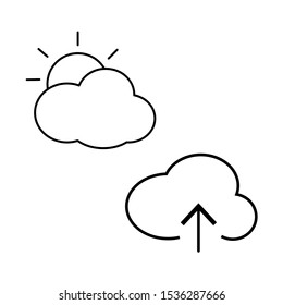 Set of simple icons with sun with cloud and download sign