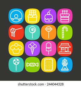 Set of simple icons with sweets and candis